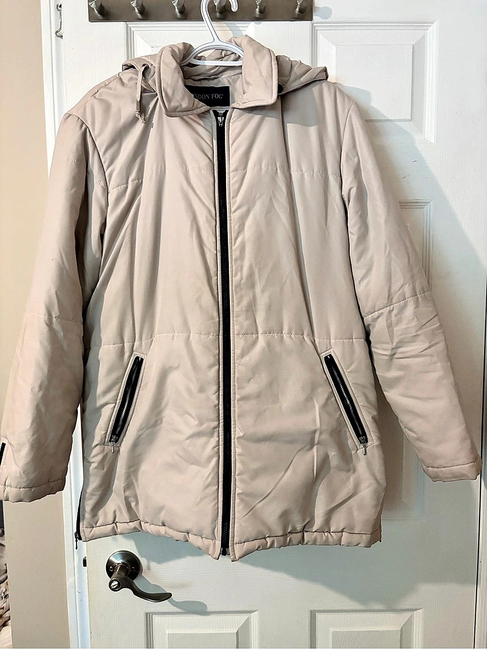 London Fog Hooded Puffer Jacket in Beige